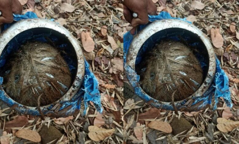 नक्सलियों के नापाक मंसूबों पर फिरा पानी, गट्टाकाल के जंगल से 5 किलो का प्रेशर कुकर IED बरामद नक्सलियों के नापाक मंसूबों पर फिरा पानी, गट्टाकाल के जंगल से 5 किलो का प्रेशर कुकर IED बरामद