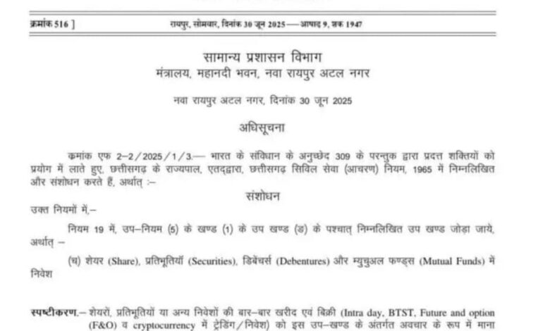 सरकारी कर्मचारियों को शेयर व म्युचुअल फंड में निवेश की रहेगी अनुमति, इंट्राडे ट्रेडिंग पर रोक सरकारी कर्मचारियों को शेयर व म्युचुअल फंड में निवेश की रहेगी अनुमति, इंट्राडे ट्रेडिंग पर रोक