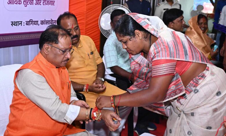 मुख्यमंत्री श्री साय को जशपुर की बहनों ने बांधी राखी मुख्यमंत्री श्री साय को जशपुर की बहनों ने बांधी राखी
