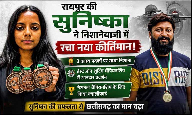 रायपुर की सुनिष्का ने निशानेबाजी में रचा नया कीर्तिमान, तीन कांस्य पदकों पर साधा निशाना